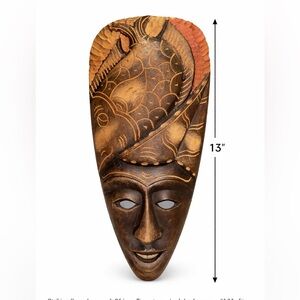 Hand Carved Wooden Tribal Mask Wall Art African Style Boho Decor 13”